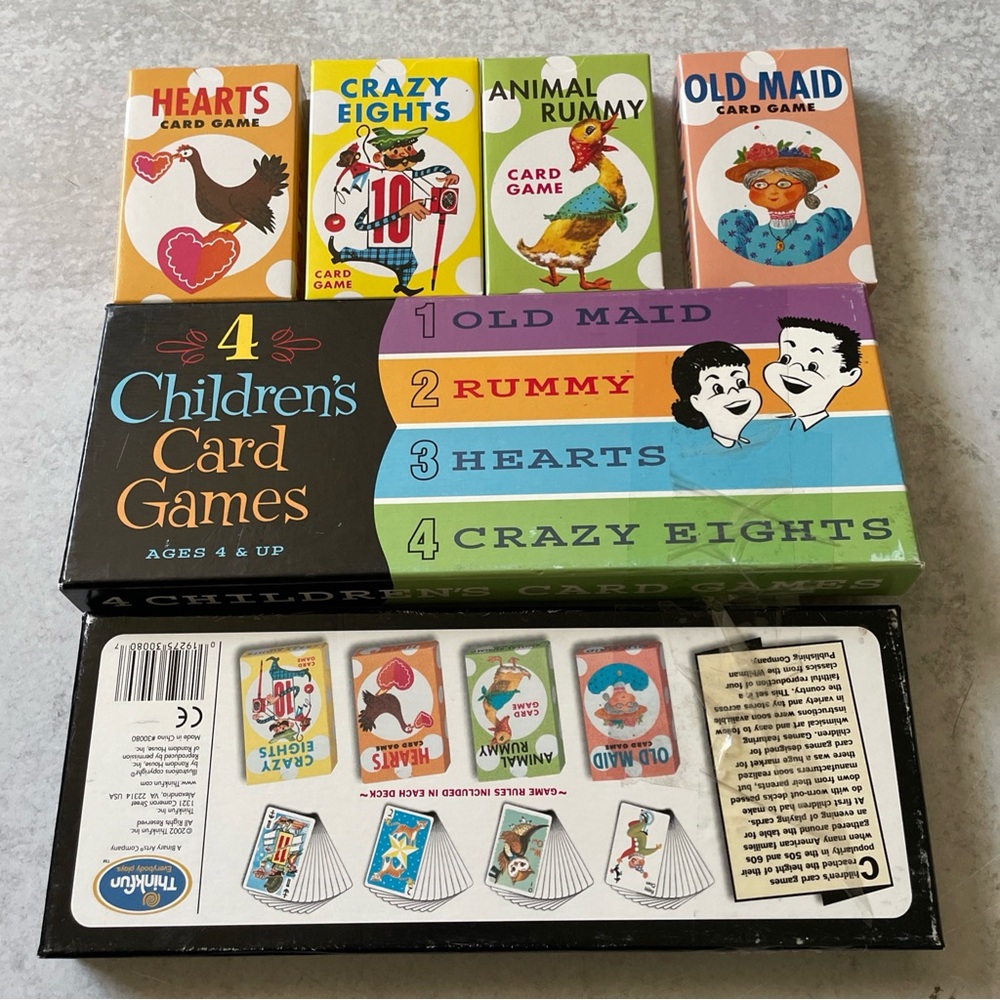 Children's Card Games - Crazy Eights, Hearts, Old Maid, Rummy Think Fun 2002 NIB